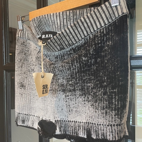 Free People Distressed Cable Knit Mini Skirt Black Acid Washed - L - Picture 3 of 5